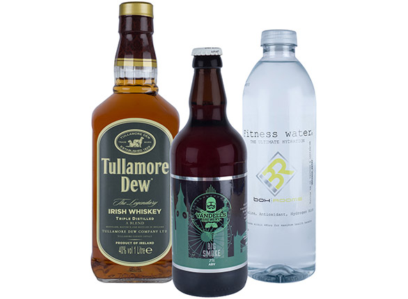 Three bottles showing different examples of bottle labels