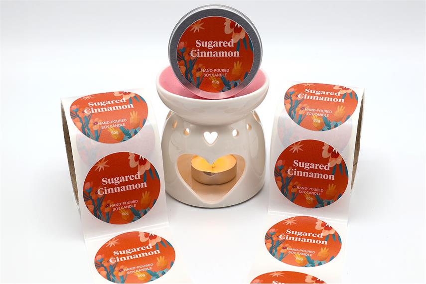 luxury candle labels on textured paper