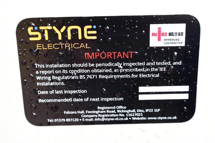 BS7671 compliant electrical inspection vinyl labels