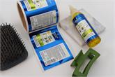 Blue cosmetic vinyl labels for Fabulous Essentials bottles