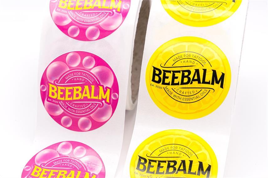 Circular labels on rolls for Beebalm