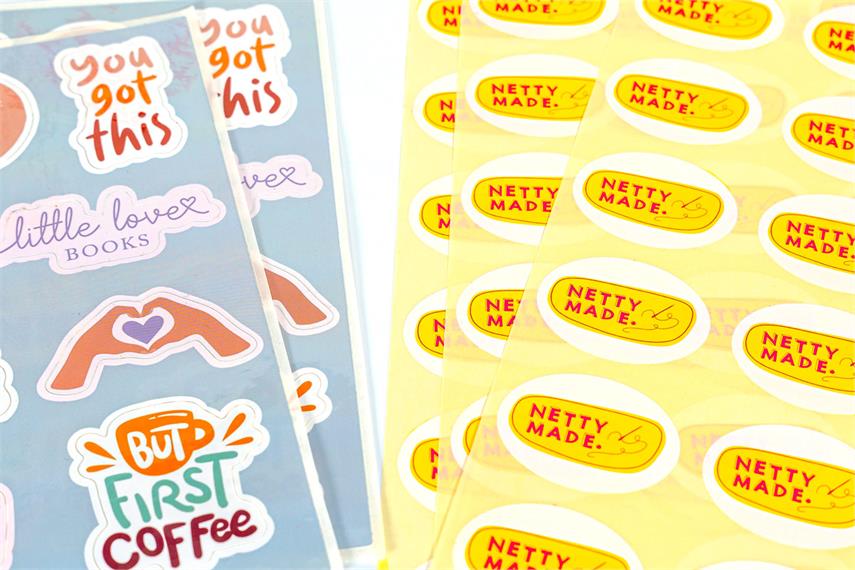 Two examples of stickers on sheets with custom shapes