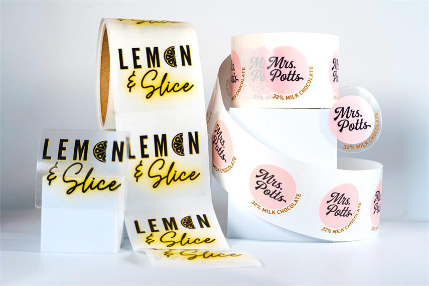 Examples of clear transparent stickers on a white background