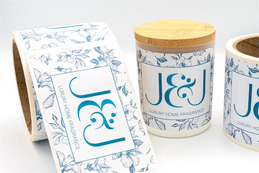 Candle labels on texture paper on rolls