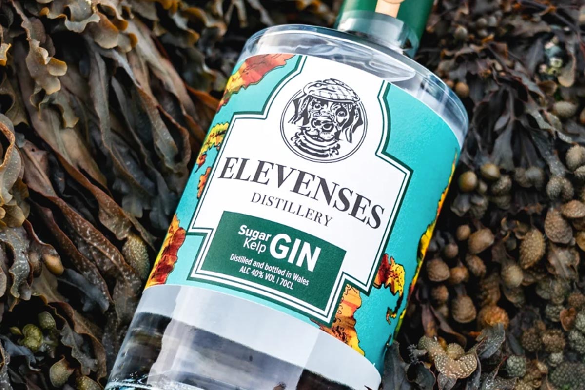 Gin bottle showing an example of a custom bottle label.
